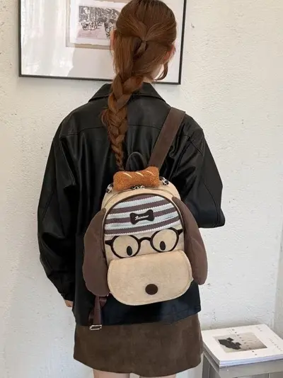 Korean Style Cartoon Puppy Backpack for Women, Large Capacity Student Schoolbag - 4