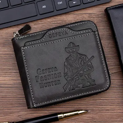 Hunter Kabartmalı Kısa Erkek Cüzdan, Çok Kartlıklı Fermuarlı Bozuk Para Cüzdanı - 6