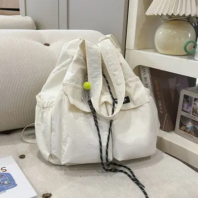 Japanese-Style Large Canvas Drawstring Bucket Backpack - 11