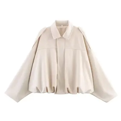 Women's Pilot Jacket with Bat Sleeves and Suede-Look Texture - 9