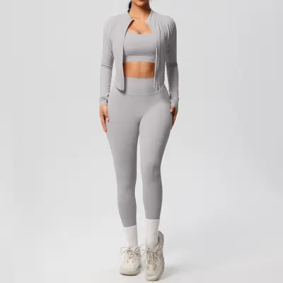 Dreiteiliges Yoga-Set hautfarben hochgeschnittene Taille - 13