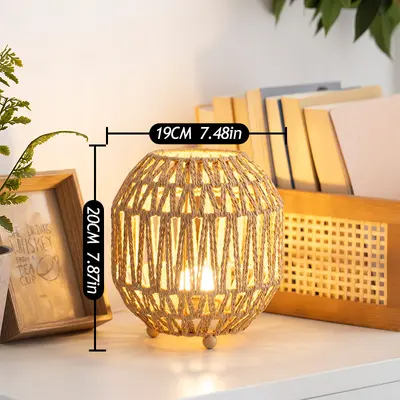 Amazon Cross-Border Handmade Rope-Woven Table Lamp, American Rustic Pastoral Style, Warm Bedroom Night Light, Decorative Ambient Light