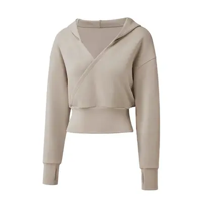 Kadın Yoga Ceketi, V Yaka Slim Fit Kapüşonlu Sweatshirt, Sonbahar ve Kış - 9