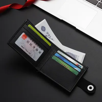 Men's Slim Short Wallet with Zipper Coin Pocket, Leather - 3