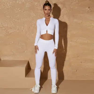 Sınır ötesi yeni ürün dikişsiz yoga kıyafeti yüksek mukavemetli fermuarlı spor üst yüksek bel kalça kaldırma pantolon takım elbise spor giyim