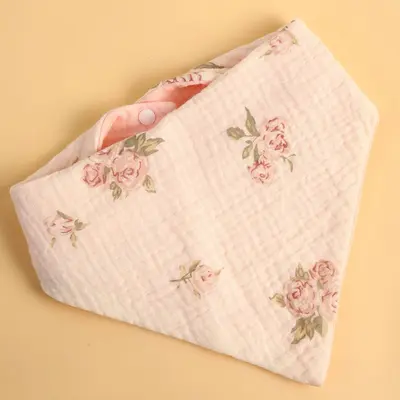 Baby drool cloth four-layer gauze baby absorbent triangle drool cloth bib, contrast color baby bib usable on both sides - 9