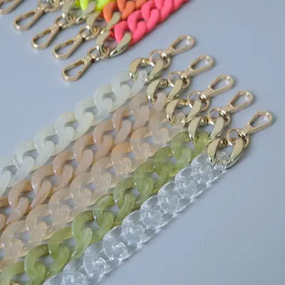 Colorful Herringbone Acrylic Phone Short Chain Resin Chain, Contrast Color Retro Handmade Detachable Chain Bag Decorative Chain