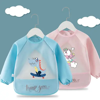Baby Feeding Bib, Waterproof, with Pocket, Long-Sleeve, for Girls and Boys - 12