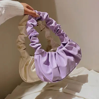 Koreanische Damen-Achseltasche, einfarbig, Falten-Wolkendesign - 5