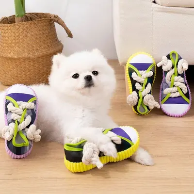 Dog Chew Toy Squeaky Canvas Shoe Anti-Destruction Training - 4