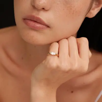 Marquise Cut 5A Zirconia Couple Rings, Copper with Real Gold Plating