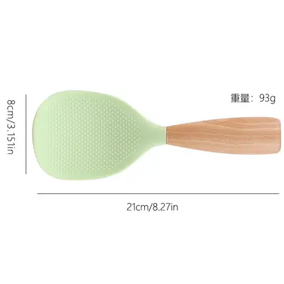 Silicone Rice Spoon, Non-Stick, Heat Resistant, Wooden Handle - 8