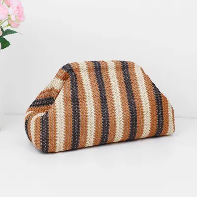 Imitation Straw Woven Cosmetic Bag, Rainbow Stripe, Large Capacity - 12