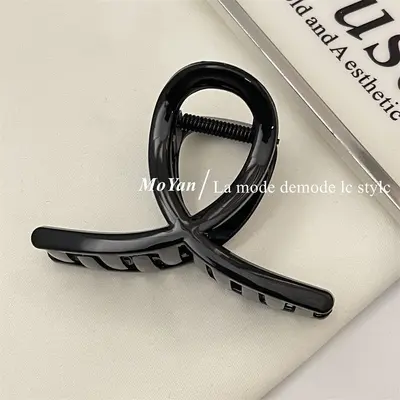 Black Large PC Claw Clip Shark Clip Back of Head Crossover Hair Clip DIY Material Handmade Simple Versatile Hair Accessory - 9