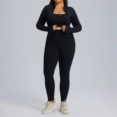Kadın Hızlı Kuruyan Spor Takımı, Yüksek Esnek, Büyük Beden, Üçlü Set - 7