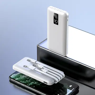 Wholesale Built-in Four-Wire Mobile Power Bank 20000mAh Large Capacity Compact Portable Charger Custom Logo