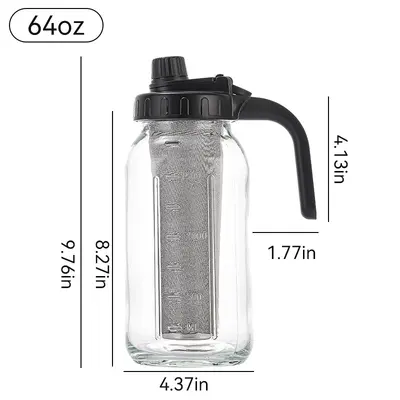 2000ml Glass Juice Bottle with Screw Lid, Leak-Proof Cold Water Pitcher - 10