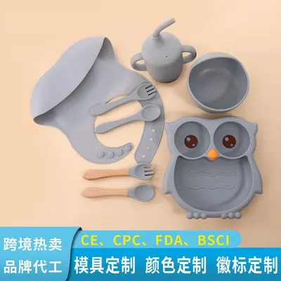 Baby-Silikon-Eulenteller mit Fächern und Kinder-Geschirrset