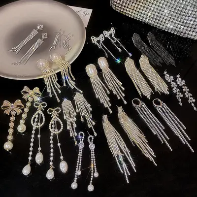 925银针高级感爪锆流苏耳环女轻奢小众气质长款耳钉圆脸显瘦耳饰 - 5