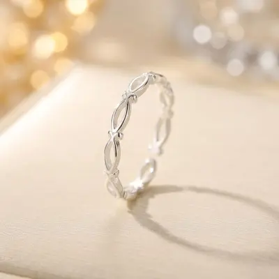 S925 Sterling Silver Hollow Interwoven Ring Women Mini - 7