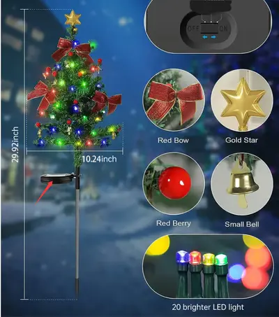 Solar Christmas Cedar Tree Lights, Outdoor Lawn Decoration LED Garden Lamp - 12