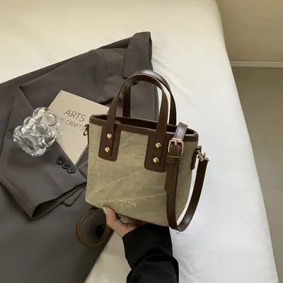 Kadın Retro Renk Bloklu Çapraz Askılı Küçük Çanta, Tek Omuz Elde Taşınabilir - 9