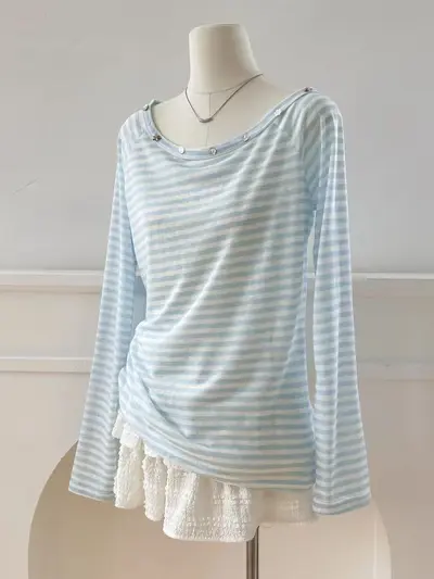 Lyocell Blue Striped Thin Sun Protection Cardigan, Loose Long Sleeve