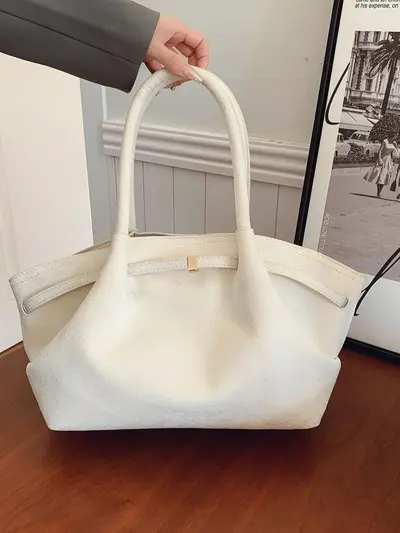 Women's Tote Handbag, Large Capacity, Suede-Look Pleated Underarm Bag - 3