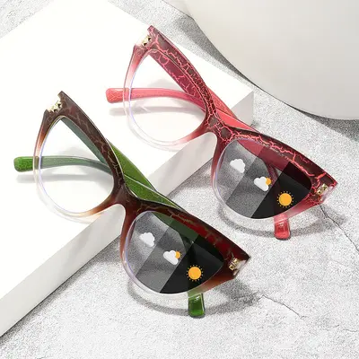 Photochromic Grey Patchwork Sunglasses, Color-Changing Lenses - 3