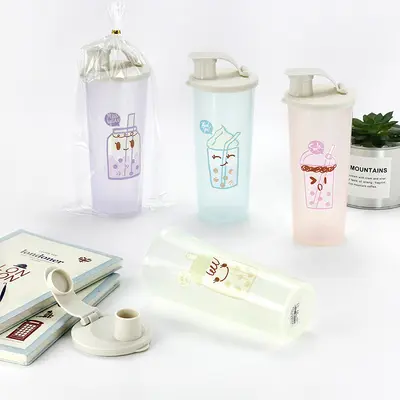 Klappdeckel Wasserflasche Fitness-Sportflasche Kunststoffbecher Student tragbare Wasserflasche Sommer Outdoor-Trinkbecher Kunststoffbecher - 9