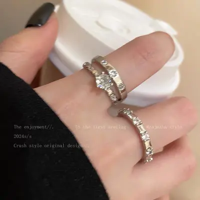 Zircon adjustable open ring, minimalist design - 3