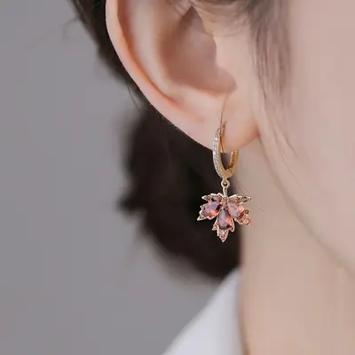 Red Maple Leaf Earrings for Women, Retro Style
