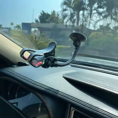 Car Phone Holder, Dual Clip, Suction Cup, Long Pole