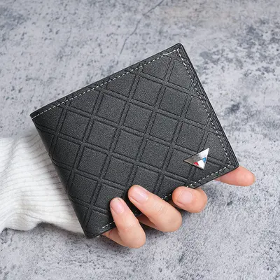 Men's short wallet, plaid pattern, slim soft leather, multi-card slots - 7