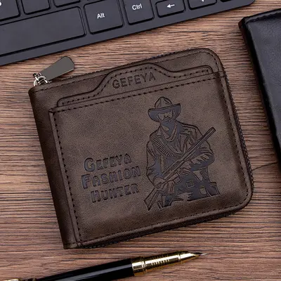 Hunter Kabartmalı Kısa Erkek Cüzdan, Çok Kartlıklı Fermuarlı Bozuk Para Cüzdanı - 8