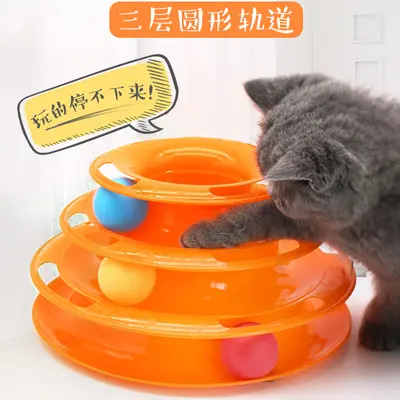 Üç Katlı Topli Kedi Döner Tablası Etkileşimli Zeka Geliştirici Kedi Oyuncağı - 3