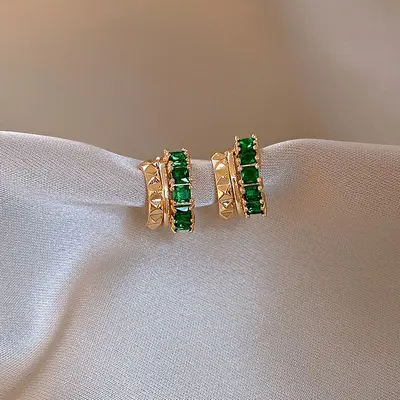 Grenzüberschreitende europäische und amerikanische grüne Zirkon-Blumen-Geometrie-Ohrringe, vielseitige Ohrringe, leichtes Luxus- und hochwertiges Ohring-Design - 9