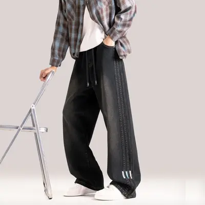 Men's Plus Size Straight-Leg Washed Jeans, Loose Fit, L-9XL