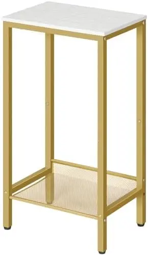 Small Side Table with Mesh Bottom Shelf, Storage Coffee Table for Bedroom and Office