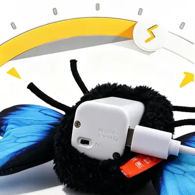Electric Butterfly Cat Toy, Automatic, with Elastic Rope, No Plug-in - 3