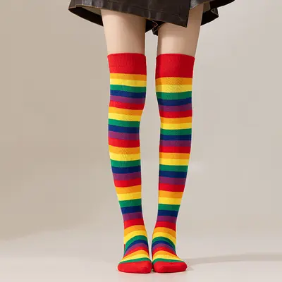 Rainbow Striped Socks for Women, Over-the-Knee Length