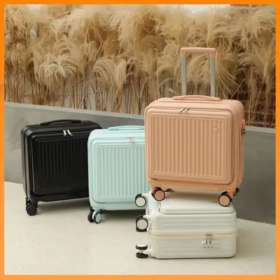 Universal Wheeled Front-Opening Trolley Luggage 18 Inch Small Boarding Bag Travel Suitcase for Men and Women Carry-on Luggage Mommy Bag Password Lock Box