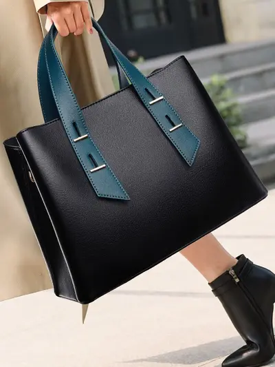Women's Large Capacity Contrast Color Tote Bag, Custom Made - 4