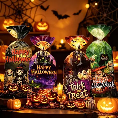 Halloween Candy Bag with Pumpkin and Bat Design