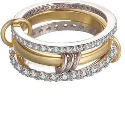 Titan-Stahl Kubikzirkonia-Ring, 18K Gold und Silber - 5