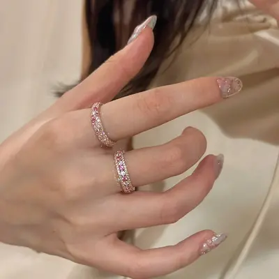 Pink Zircon Eternity Ring for Women, Stackable - 4