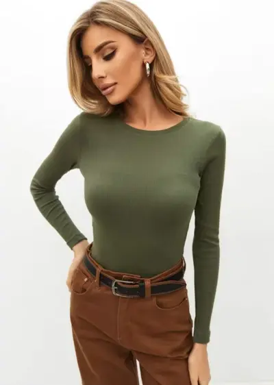 Damen-Langarm-T-Shirt, schmale sexy Passform - 12