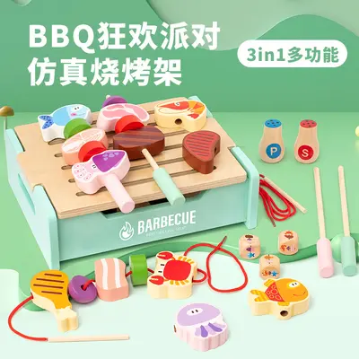 Children's Wooden Barbecue Grill Play Set, Realistic Kitchen Pretend Toy - 1
