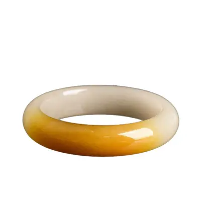 Natürliches gelbes Longjade-Armband mit Goldfaden, breites Design