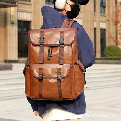 PU Leather School Backpack for Middle School and College, Laptop Compartment, Outdoor - 8